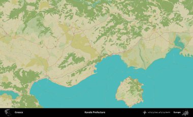 Kavala Bölgesi. Yunanistan 'ın Topografik İnsani Stil Haritası İdari Alanı