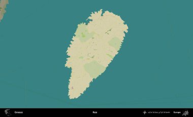 Kea. Yunanistan 'ın idari alanı kararmış Topografik İnsani Yardım Stili Haritasında vurgulandı ve özetlendi