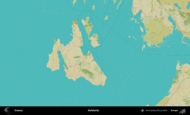 Kefalonya. Yunanistan 'ın Topografik İnsani Stil Haritası İdari Alanı