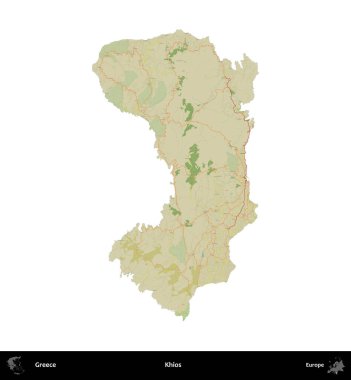 Khios. Yunanistan 'ın idari bölgesi Topografik İnsani Stil Haritasında beyaza izole edildi