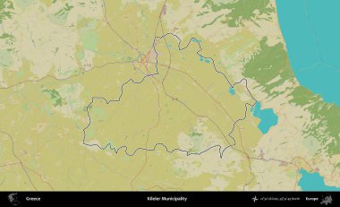 Kileler Belediyesi. Yunanistan 'ın idari alanı Topografik İnsani Stil Haritasında özetlendi