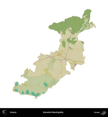 Komotini Belediyesi. Yunanistan 'ın idari bölgesi Topografik İnsani Stil Haritasında beyaza izole edildi