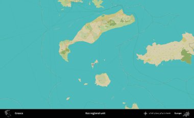 Kos bölgesel birimi. Yunanistan 'ın Topografik İnsani Stil Haritası İdari Alanı