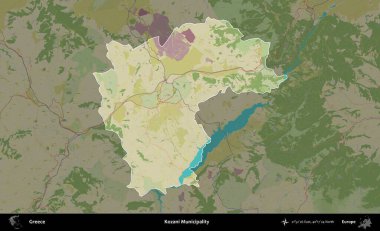 Kozani Belediyesi. Yunanistan 'ın idari alanı kararmış Topografik İnsani Yardım Stili Haritasında vurgulandı ve özetlendi