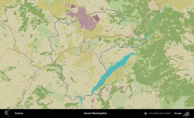 Kozani Belediyesi. Yunanistan 'ın idari alanı Topografik İnsani Stil Haritasında özetlendi