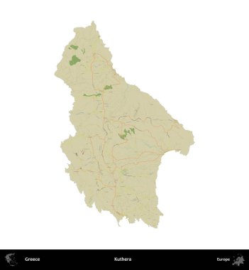 Kuthera. Yunanistan 'ın idari bölgesi Topografik İnsani Stil Haritasında beyaza izole edildi