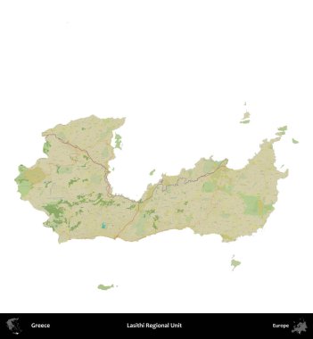 Lasithi Bölgesel Birimi. Yunanistan 'ın idari bölgesi Topografik İnsani Stil Haritasında beyaza izole edildi