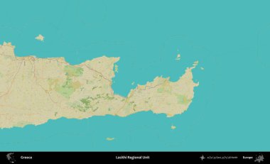 Lasithi Bölgesel Birimi. Yunanistan 'ın Topografik İnsani Stil Haritası İdari Alanı
