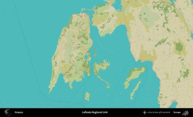 Lefkada Bölgesel Birimi. Yunanistan 'ın Topografik İnsani Stil Haritası İdari Alanı