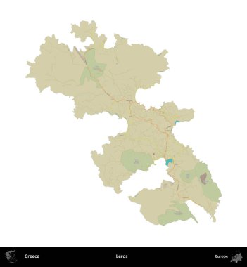 Leros. Yunanistan 'ın idari bölgesi Topografik İnsani Stil Haritasında beyaza izole edildi