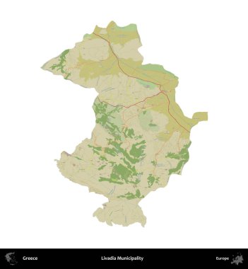 Livadia Belediyesi. Yunanistan 'ın idari bölgesi Topografik İnsani Stil Haritasında beyaza izole edildi