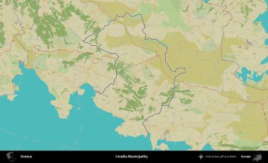 Livadia Belediyesi. Yunanistan 'ın idari alanı Topografik İnsani Stil Haritasında özetlendi