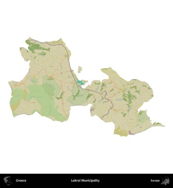 Lokroi Belediyesi. Yunanistan 'ın idari bölgesi Topografik İnsani Stil Haritasında beyaza izole edildi