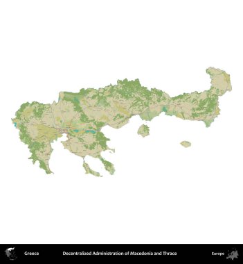 Makedonya ve Trakya. Yunanistan 'ın idari bölgesi Topografik İnsani Stil Haritasında beyaza izole edildi