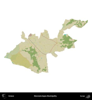 Maroneia-Sapes Belediyesi. Yunanistan 'ın idari bölgesi Topografik İnsani Stil Haritasında beyaza izole edildi