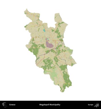 Megalopoli Belediyesi. Yunanistan 'ın idari bölgesi Topografik İnsani Stil Haritasında beyaza izole edildi