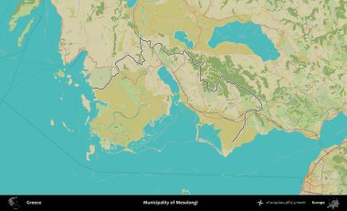 Mesolongi Belediyesi. Yunanistan 'ın idari alanı Topografik İnsani Stil Haritasında özetlendi