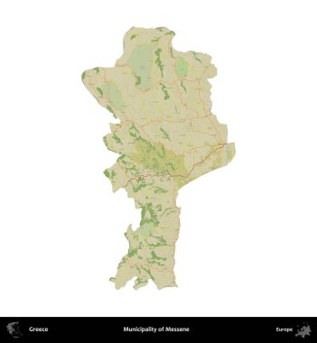 Messene Belediyesi. Yunanistan 'ın idari bölgesi Topografik İnsani Stil Haritasında beyaza izole edildi