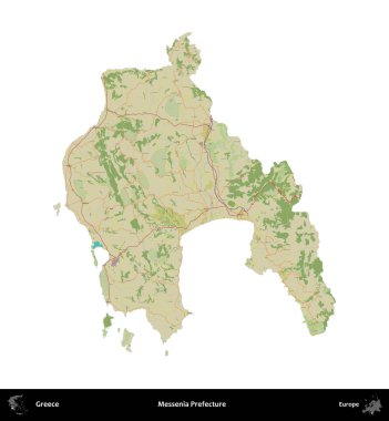 Messenia Bölgesi. Yunanistan 'ın idari bölgesi Topografik İnsani Stil Haritasında beyaza izole edildi