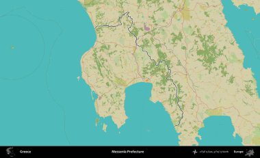 Messenia Bölgesi. Yunanistan 'ın idari alanı Topografik İnsani Stil Haritasında özetlendi