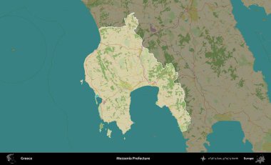 Messenia Bölgesi. Yunanistan 'ın idari alanı kararmış Topografik İnsani Yardım Stili Haritasında vurgulandı ve özetlendi