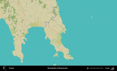 Monemvasia Belediyesi. Yunanistan 'ın idari alanı Topografik İnsani Stil Haritasında özetlendi