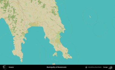 Monemvasia Belediyesi. Yunanistan 'ın Topografik İnsani Stil Haritası İdari Alanı