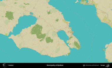 Mytilene Belediyesi. Yunanistan 'ın Topografik İnsani Stil Haritası İdari Alanı