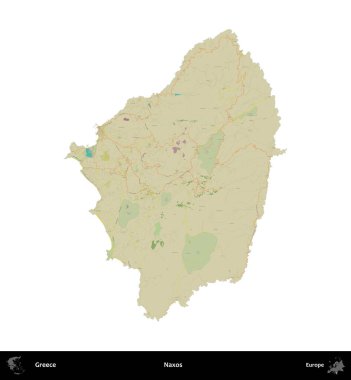 Naxos. Yunanistan 'ın idari bölgesi Topografik İnsani Stil Haritasında beyaza izole edildi