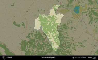 Nestorio Belediyesi. Yunanistan 'ın idari alanı kararmış Topografik İnsani Yardım Stili Haritasında vurgulandı ve özetlendi