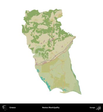 Nestos Belediyesi. Yunanistan 'ın idari bölgesi Topografik İnsani Stil Haritasında beyaza izole edildi