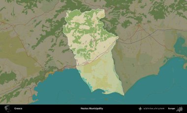Nestos Belediyesi. Yunanistan 'ın idari alanı kararmış Topografik İnsani Yardım Stili Haritasında vurgulandı ve özetlendi