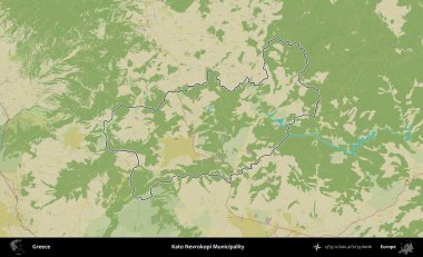 Kato Nevrokopi Belediyesi. Yunanistan 'ın idari alanı Topografik İnsani Stil Haritasında özetlendi