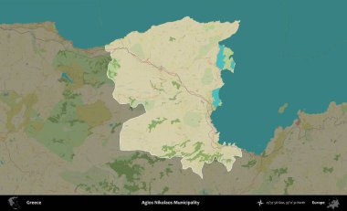 Agios Nikolaos Belediyesi. Yunanistan 'ın idari alanı kararmış Topografik İnsani Yardım Stili Haritasında vurgulandı ve özetlendi