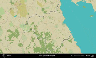 Kuzey Kynouria Belediyesi. Yunanistan 'ın idari alanı Topografik İnsani Stil Haritasında özetlendi