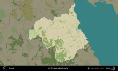 Kuzey Kynouria Belediyesi. Yunanistan 'ın idari alanı kararmış Topografik İnsani Yardım Stili Haritasında vurgulandı ve özetlendi