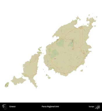 Paros Bölgesel Birimi. Yunanistan 'ın idari bölgesi Topografik İnsani Stil Haritasında beyaza izole edildi