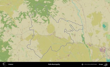 Pella Belediyesi. Yunanistan 'ın idari alanı Topografik İnsani Stil Haritasında özetlendi