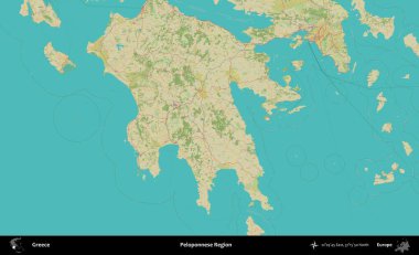 Mora Bölgesi 'nde. Yunanistan 'ın Topografik İnsani Stil Haritası İdari Alanı