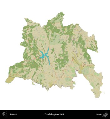 Focis Bölgesel Birimi. Yunanistan 'ın idari bölgesi Topografik İnsani Stil Haritasında beyaza izole edildi