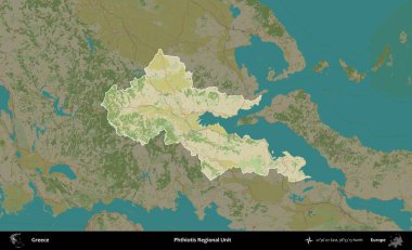 Phthiotis Bölgesel Birimi. Yunanistan 'ın idari alanı kararmış Topografik İnsani Yardım Stili Haritasında vurgulandı ve özetlendi