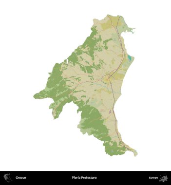 Pieria Bölgesi. Yunanistan 'ın idari bölgesi Topografik İnsani Stil Haritasında beyaza izole edildi