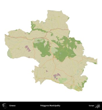 Poligyros Belediyesi. Yunanistan 'ın idari bölgesi Topografik İnsani Stil Haritasında beyaza izole edildi