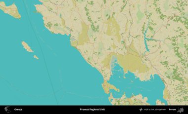 Preveza Bölgesel Birimi. Yunanistan 'ın Topografik İnsani Stil Haritası İdari Alanı