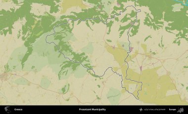 Prosotsani Belediyesi. Yunanistan 'ın idari alanı Topografik İnsani Stil Haritasında özetlendi