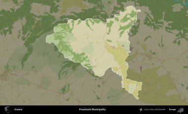 Prosotsani Belediyesi. Yunanistan 'ın idari alanı kararmış Topografik İnsani Yardım Stili Haritasında vurgulandı ve özetlendi