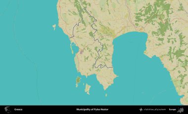 Pylos-Nestor Belediyesi. Yunanistan 'ın idari alanı Topografik İnsani Stil Haritasında özetlendi