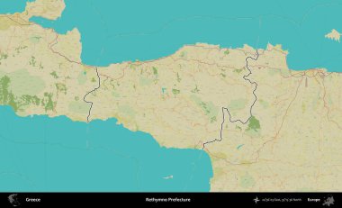 Rethymno Bölgesi. Yunanistan 'ın idari alanı Topografik İnsani Stil Haritasında özetlendi