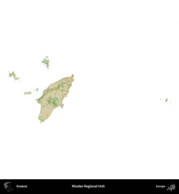 Rhodes Bölgesel Birimi. Yunanistan 'ın idari bölgesi Topografik İnsani Stil Haritasında beyaza izole edildi