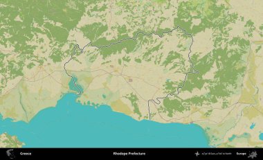 Rodop Bölgesi. Yunanistan 'ın idari alanı Topografik İnsani Stil Haritasında özetlendi